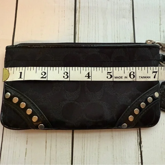 COACH | Black Signature C Wristlet with Lurex Threading and Silver Studs - Picture 4 of 8
